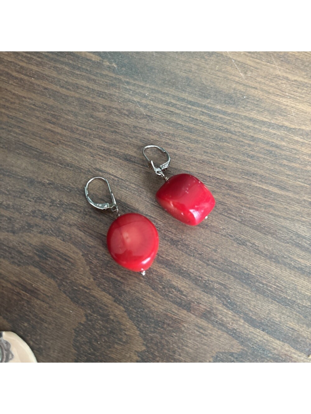 Chunky Sunburst Red Coral Earrings 925 Sterling Silver Leverback Dangle Gemstone